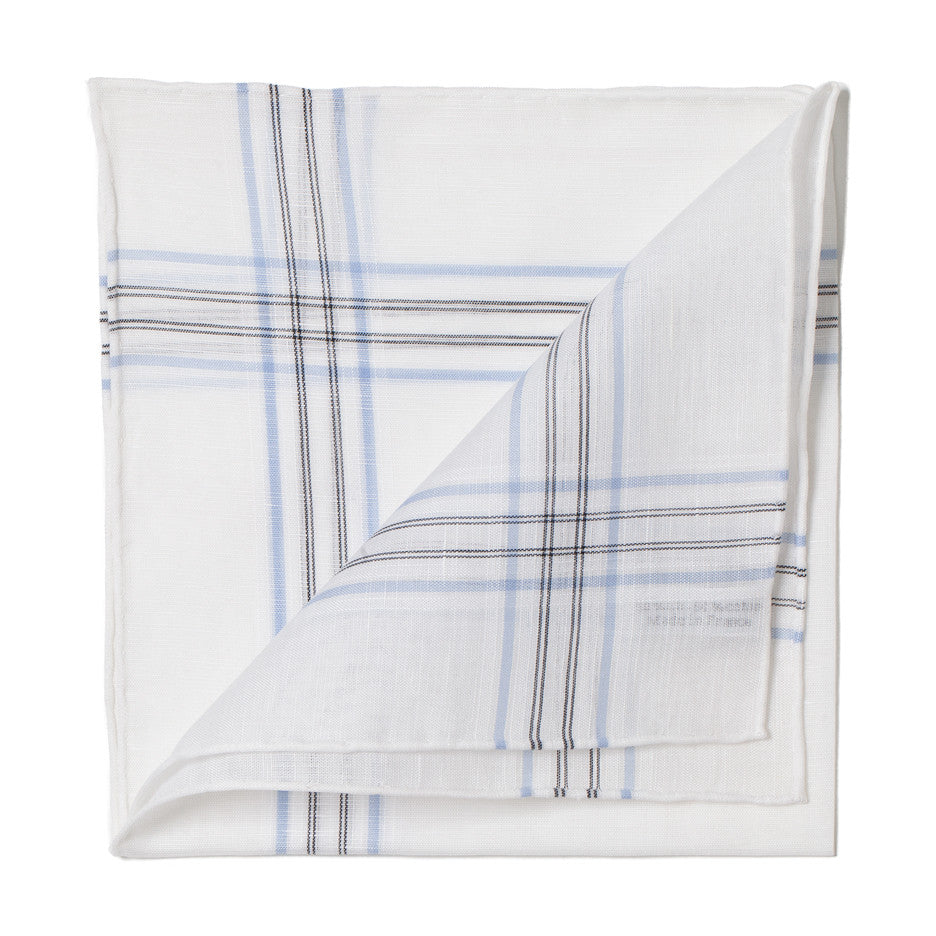 White Patterned Pocket sSquare made of Linen and Cotton - hand-rolled